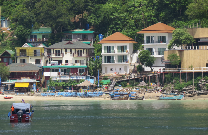 view of koh phi phi's beach houses from the sea