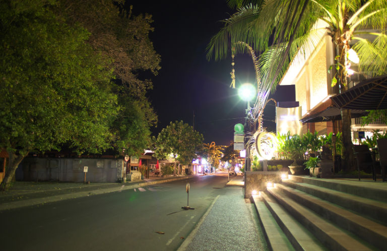 Sanur street at night